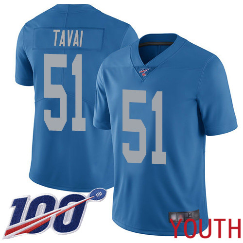 Detroit Lions Limited Blue Youth Jahlani Tavai Alternate Jersey NFL Football #51 100th Season Vapor Untouchable->youth nfl jersey->Youth Jersey